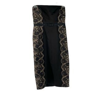 T Tadashi Dress Strapless Midi Length Black Lace Panels Designer US 8 Cocktail